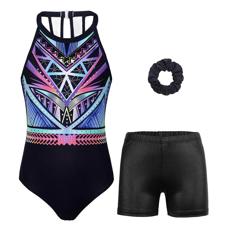 Colorful Tribal Geometric Gymnastics Leotard Outfit Set