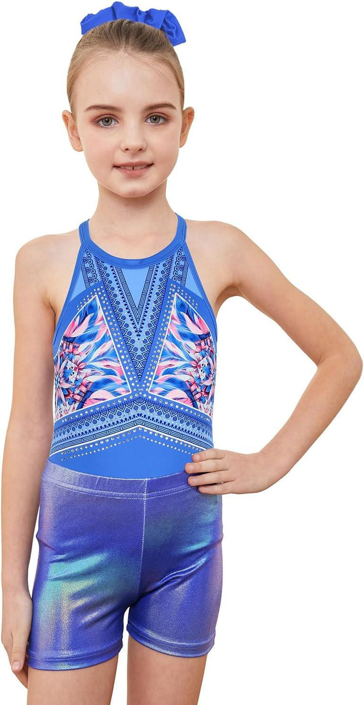 Bluish Prints Pattern Gymnastics Leotard Outfit Set