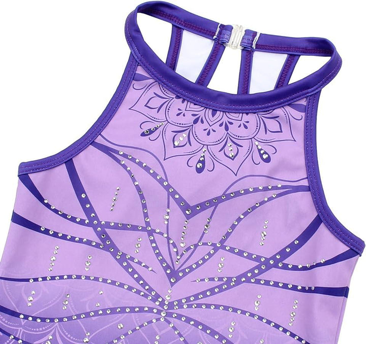 Violet Lace Pattern Leotard with High Neckline on the Front