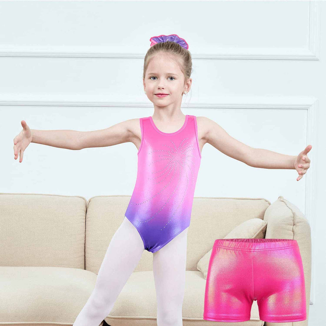 Pink to Purple Ombre Crystal Gymnastics Outfit for Girls Set - JOYSTREAM