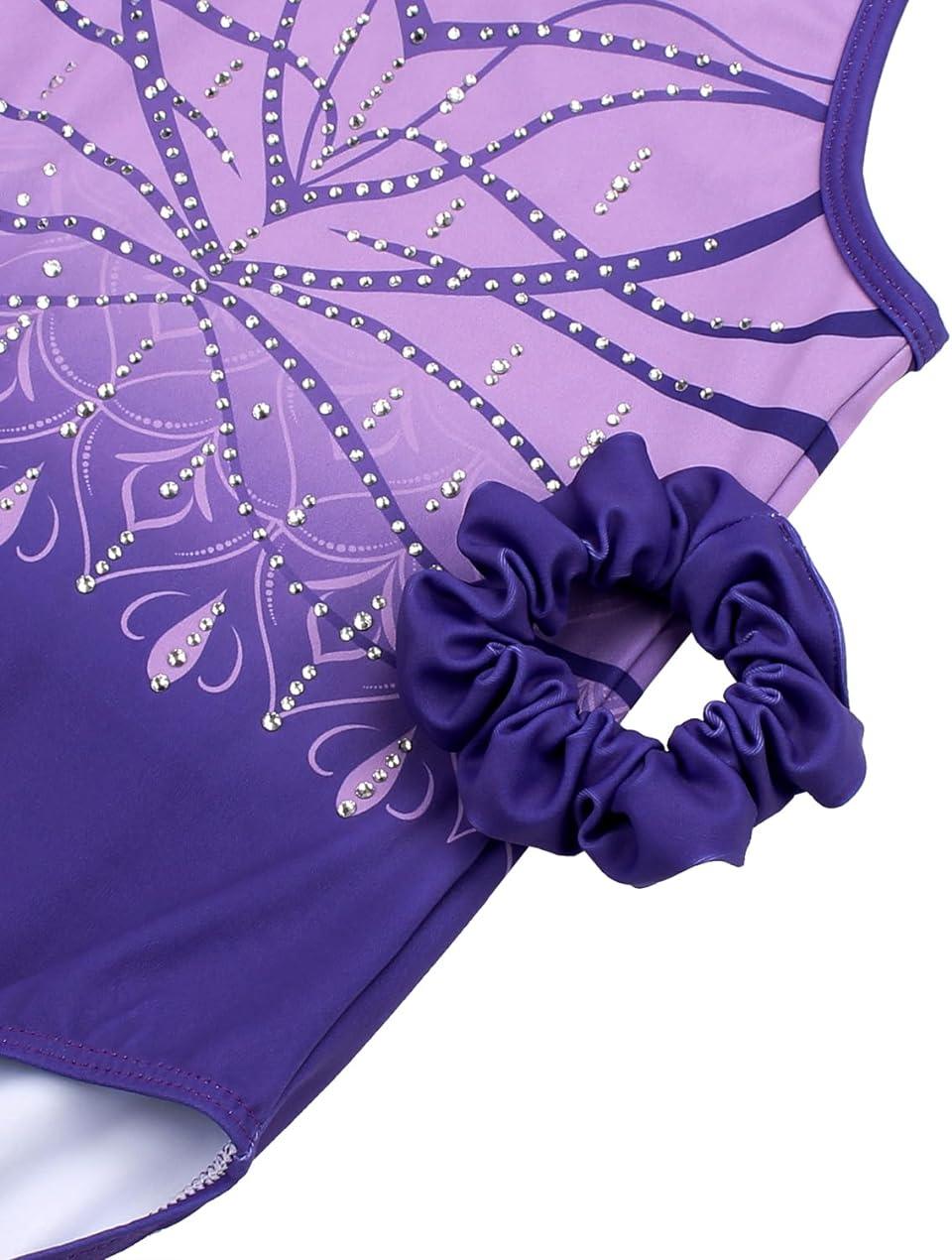 Matching Scrunchie with Violet Lace Pattern Gymnastics Leotard