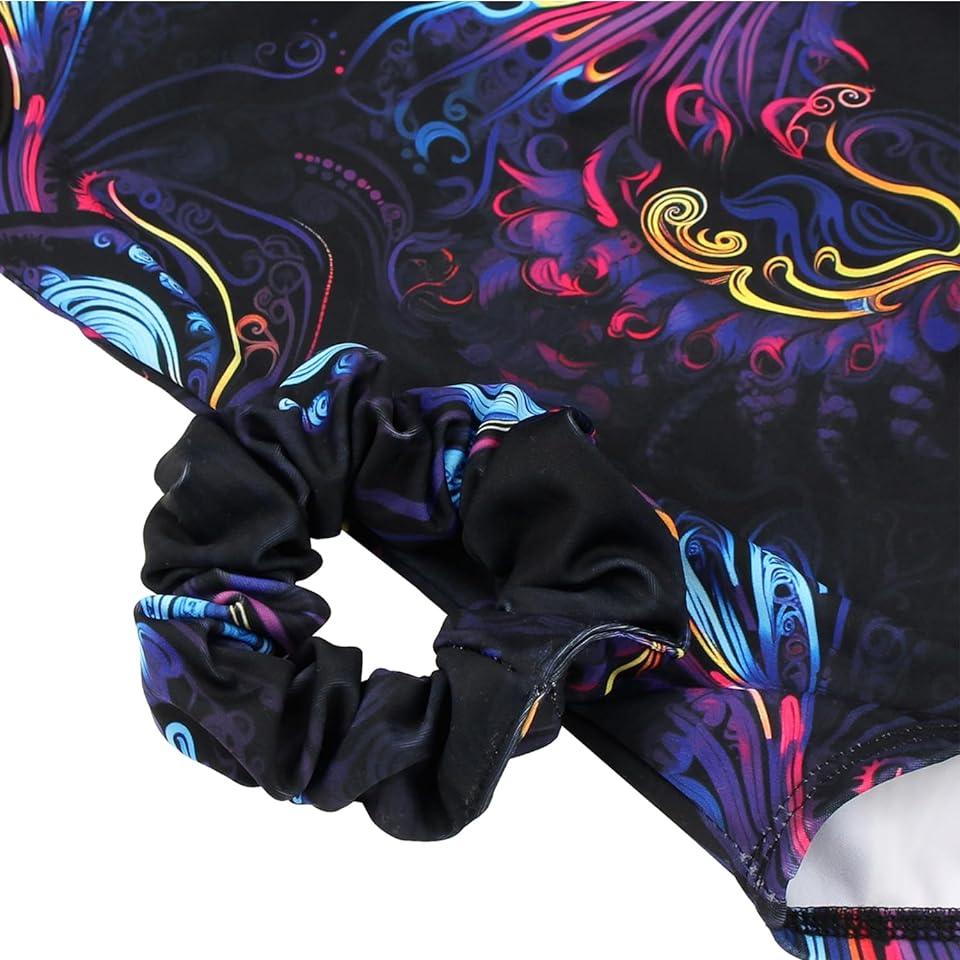 Matching Scrunchie with Black Multi-Stratus Pattern Black Multi-Stratus Pattern Gymnastics LeotardLeotard