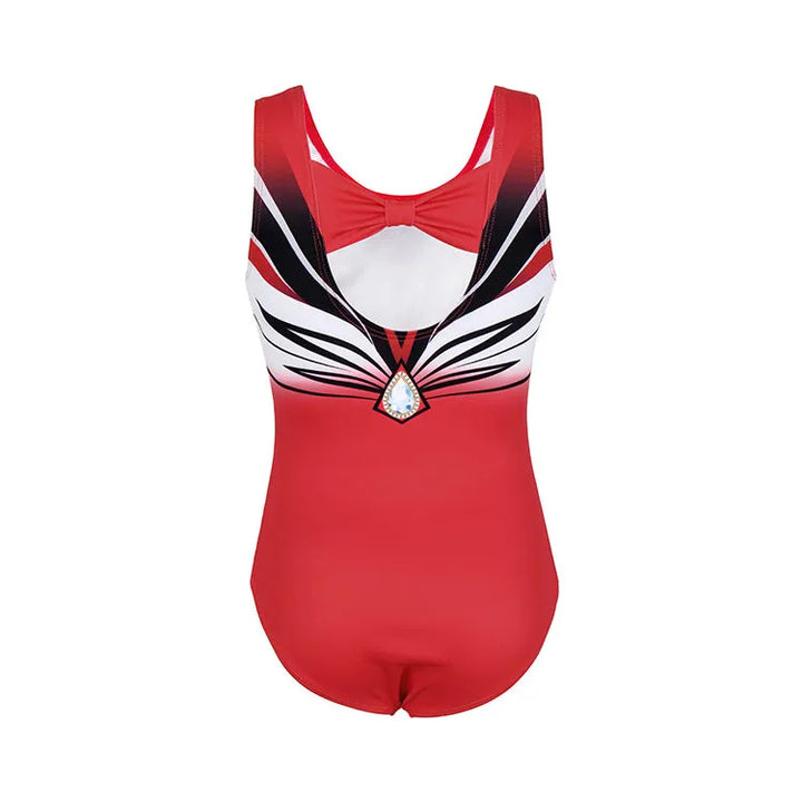 bow-knot pattern of Red and Black Jewel Accent Leotard

