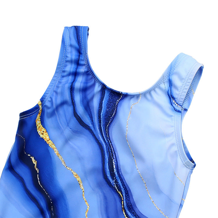 Gold Blue Marble Gymnastics Leotard