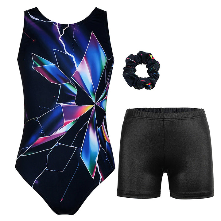 Lightning Glass Pattern Gymnastics Leotard Outfit Set