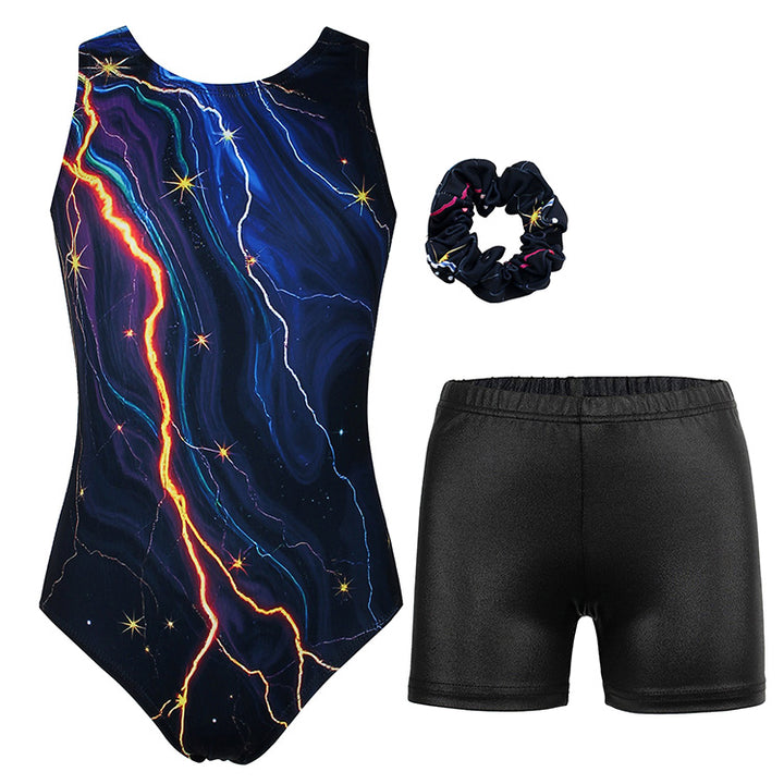 Lightning Night Pattern Gymnastics Leotard Outfit Set