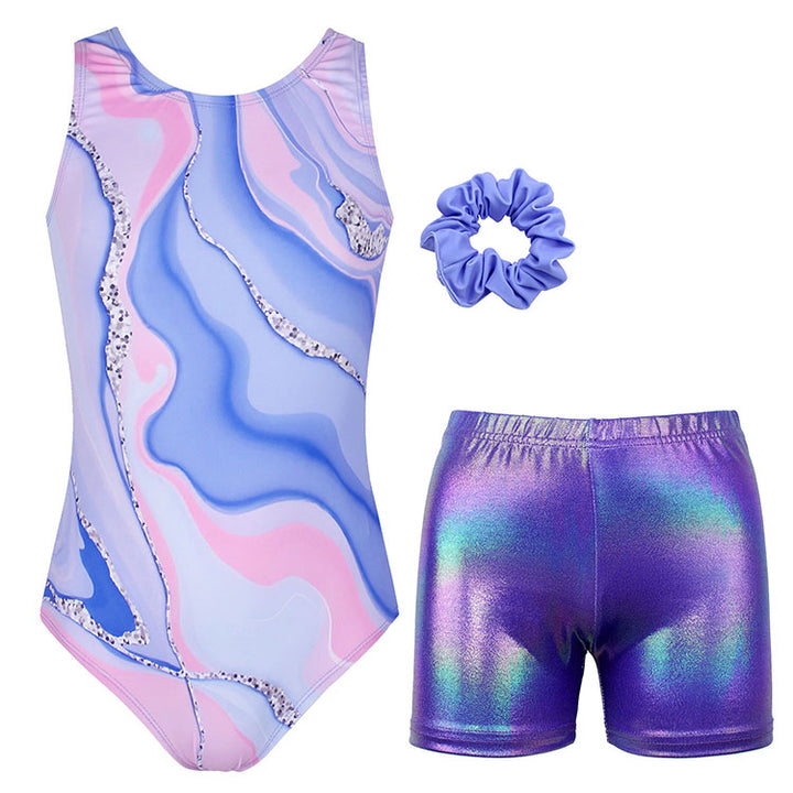 Pastel Pink Blue Marble Gymnastics Leotard Outfit Set