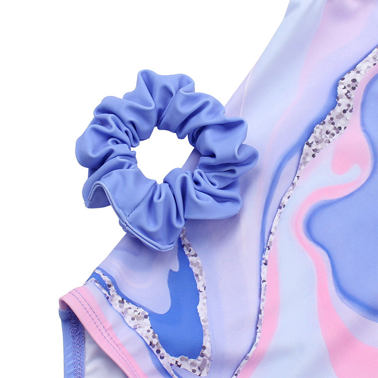 Matching Scrunchie with Marble Pattern Gymnastics Leotard