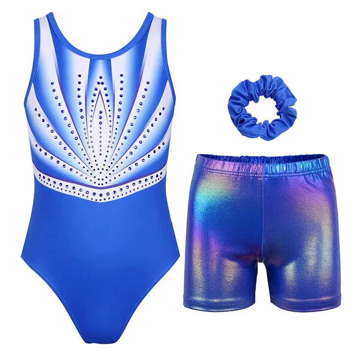 Radiant Blue Burst Gymnastics Leotard Set for Girls