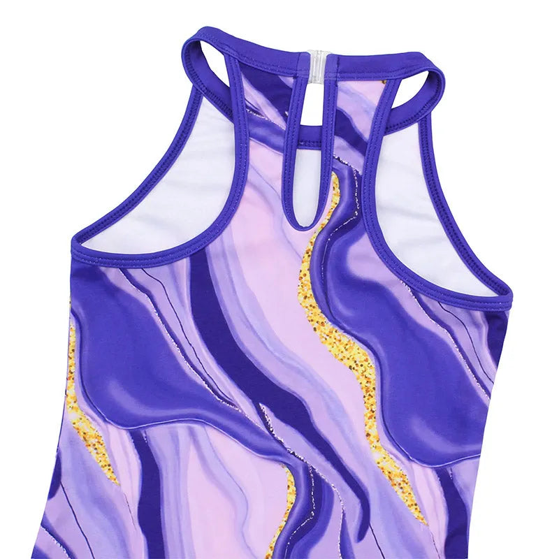 keyhole back design of Purple and Pink Marbled Leotard