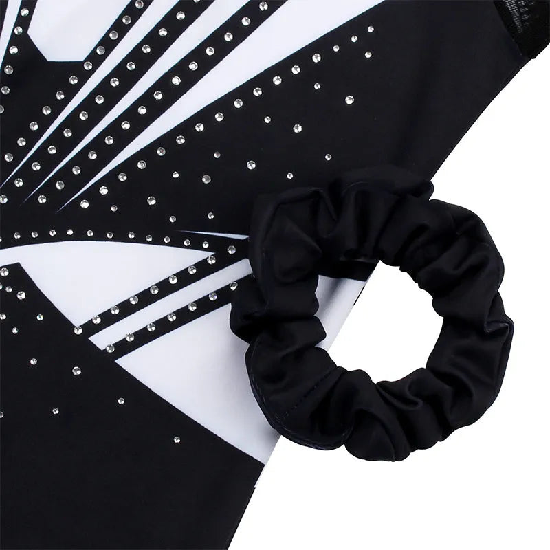 Classical Black Diamond 3/4 Mesh Sleeve Gymnastics Leotard Set for Girls