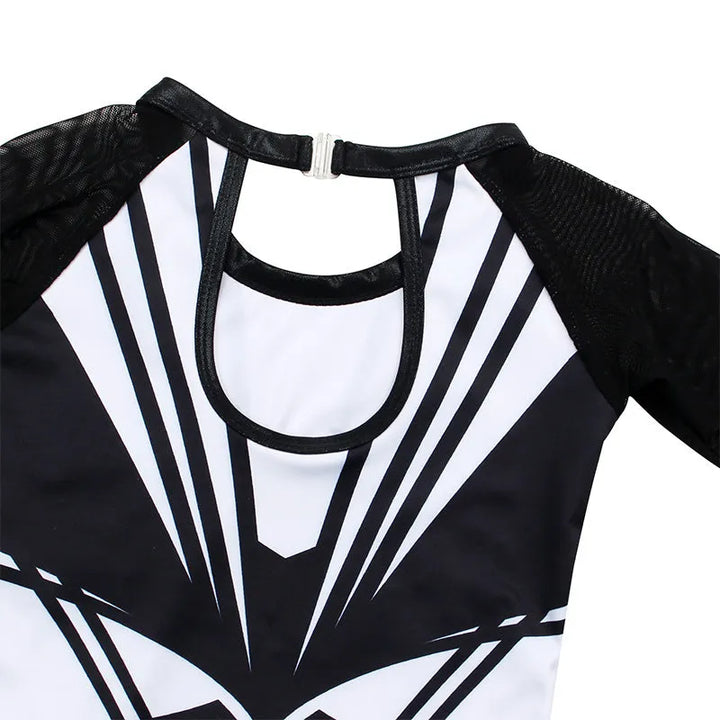 Classical Black Diamond 3/4 Mesh Sleeve Gymnastics Leotard Set for Girls