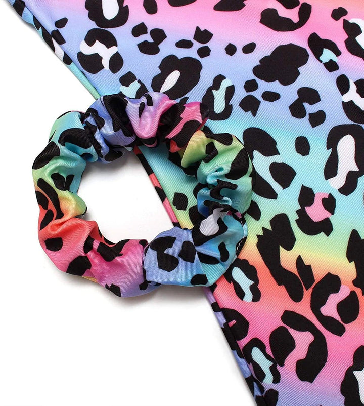 Matching Scrunchie with Rainbow Leopard Gymnastics Unitard