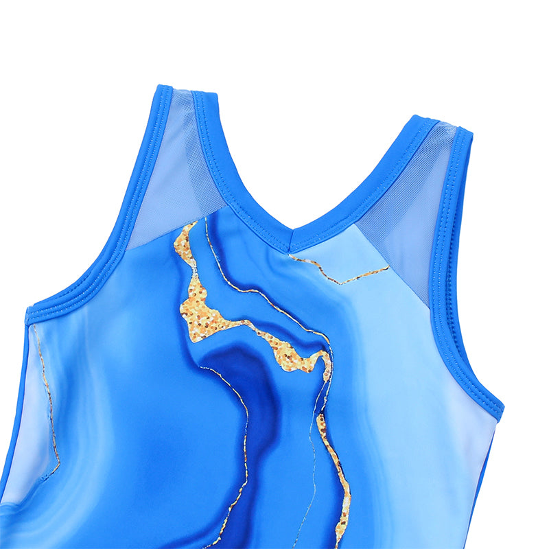 Blue Marble Rush Mesh Tank V-Back Gymnastics Leotard Set