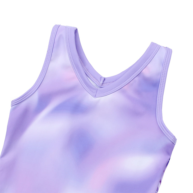 Purple Marble Rush Mesh Tank V-Back Gymnastics Leotard Set