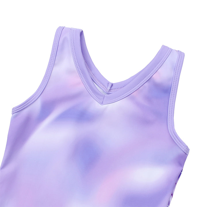 Purple Marble Rush Mesh Tank V-Back Gymnastics Leotard Set