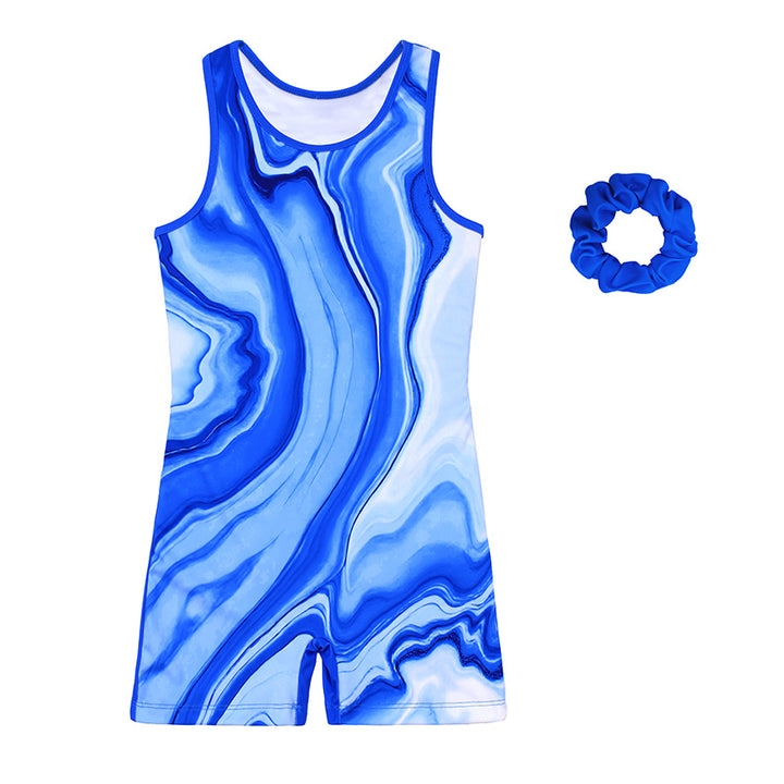 Blue Marble Line Pattern Unitard for Girls