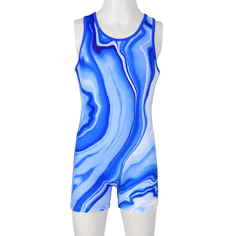 Blue Marble Line Pattern Unitard for Girls