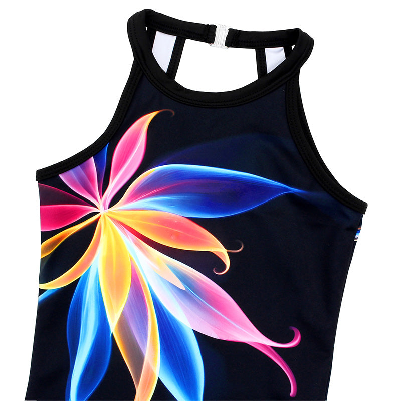 Sparkly Flower Open Back Gymnastics Leotard Set