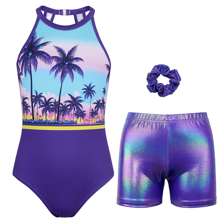 Coconut Tree Clasp Back Gymnastics Leotard Set