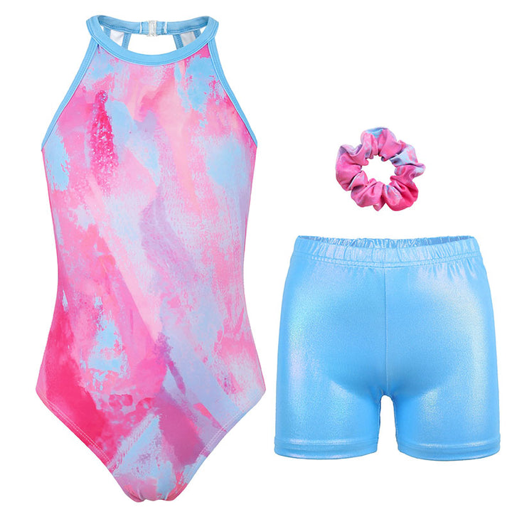 Powderblue Tie-dye Gymnastics Leotard Outfit Set