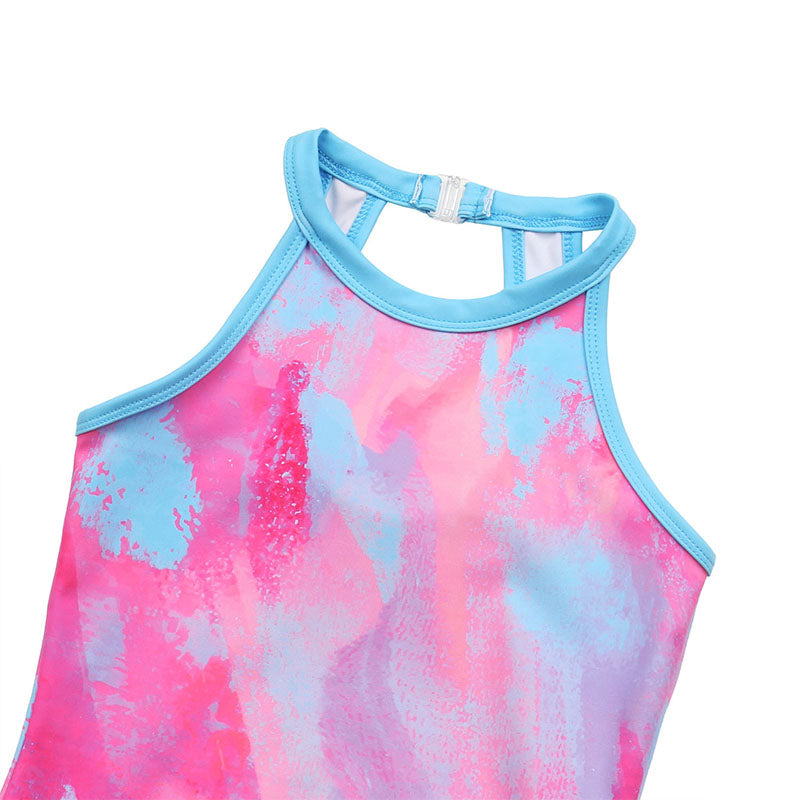 Powderblue Tie-dye Gymnastics Leotard Outfit Set