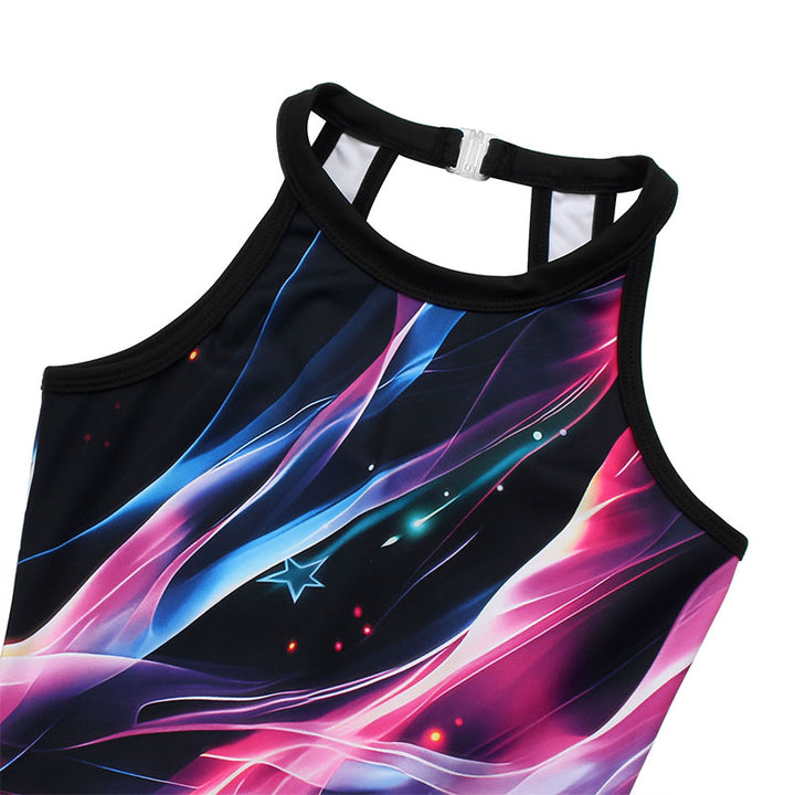 Multicolor Line Open Back Gymnastics Leotard Set