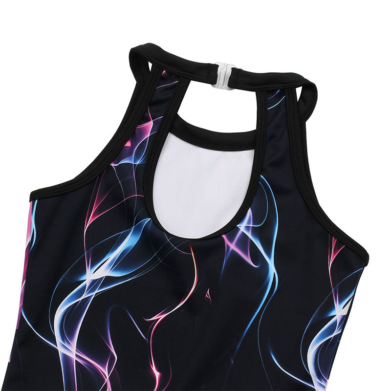 Multicolor Line Open Back Gymnastics Leotard Set