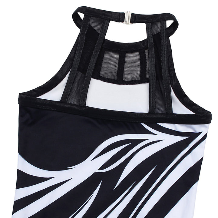 White-black Diamond Mesh Tank Open Back Gymnastics Leotard Set