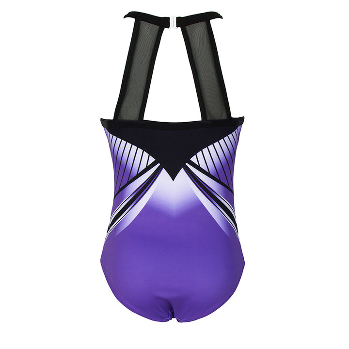 Violet Diamond Mesh Tank Open Back Gymnastics Leotard Set