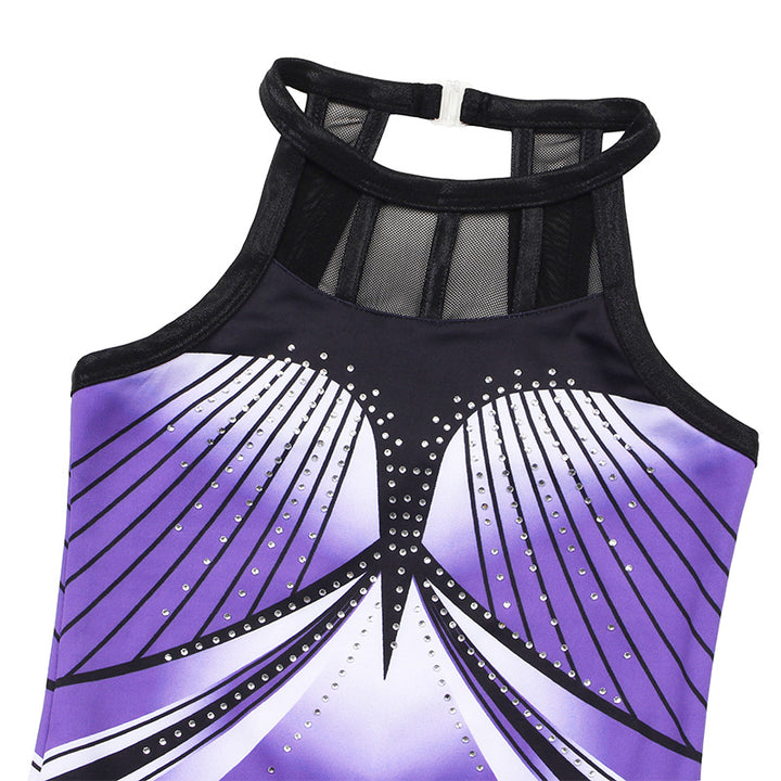 Violet Diamond Mesh Tank Open Back Gymnastics Leotard Set