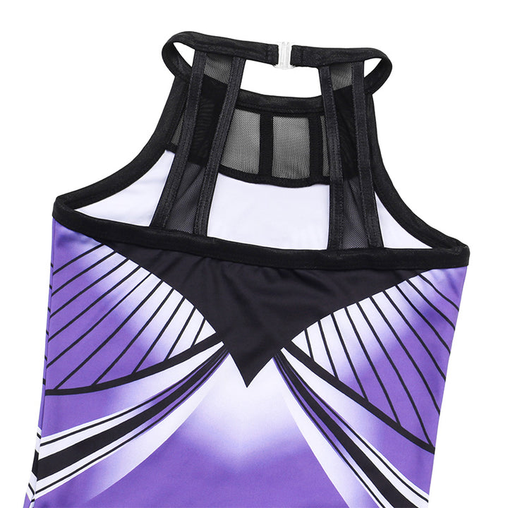 Violet Diamond Mesh Tank Open Back Gymnastics Leotard Set