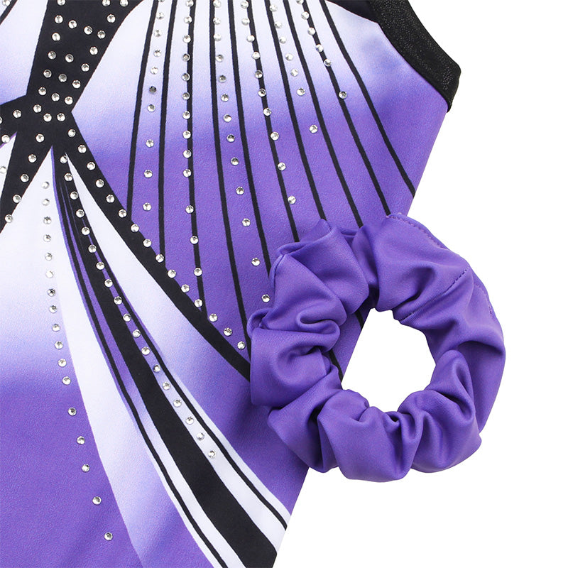 Violet Diamond Mesh Tank Open Back Gymnastics Leotard Set