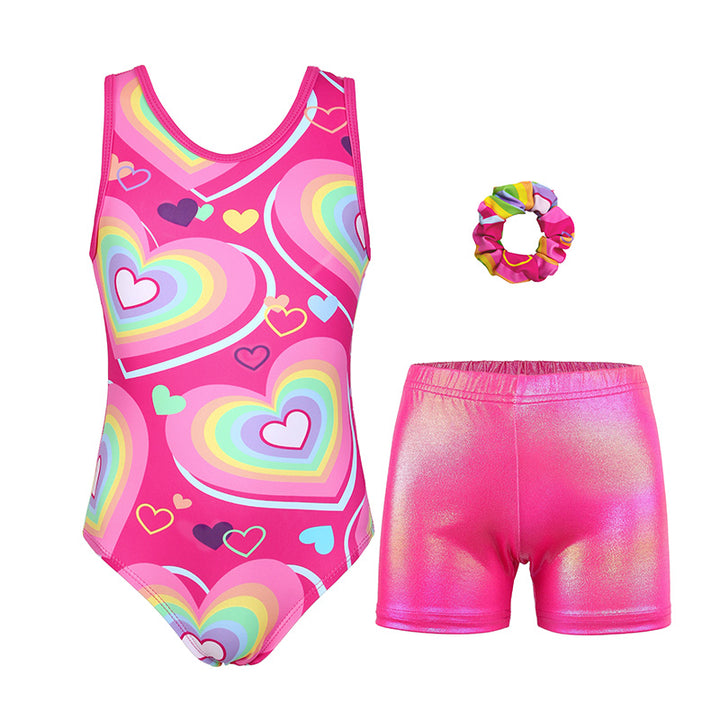 Rainbow Heart Gymnastics Leotard with Shorts Set