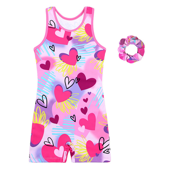 Multicolor Hearts Pattern Biketard Unitard for Girls