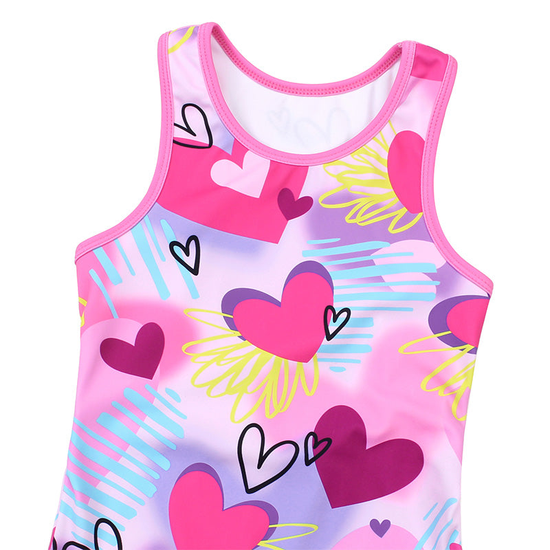 Multicolor Hearts Pattern Biketard Unitard for Girls