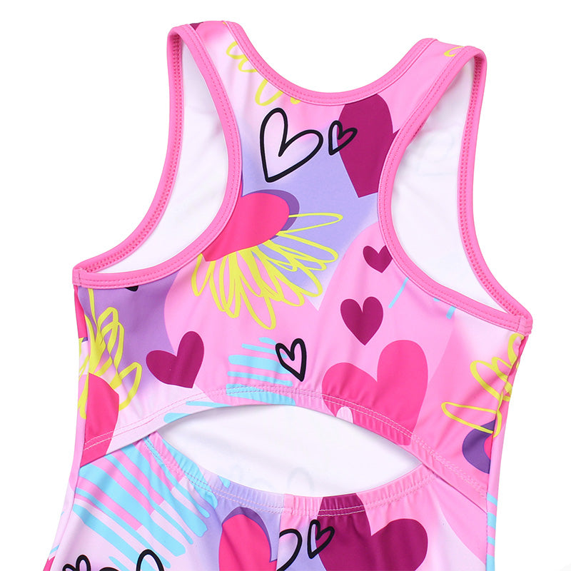 Multicolor Hearts Pattern Biketard Unitard for Girls