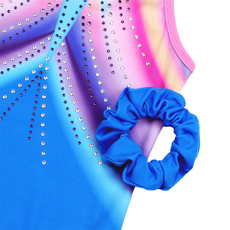 Colorful-diamond Clasp Back Gymnastics Leotard Set