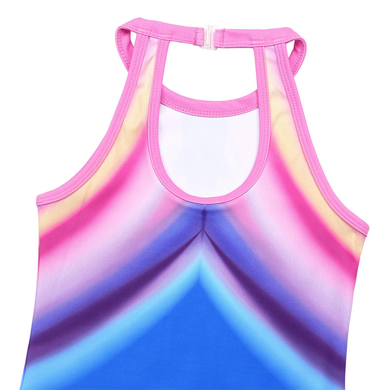 Colorful-diamond Clasp Back Gymnastics Leotard Set