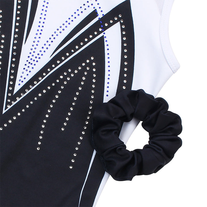 Classical Black-white Rush Mesh Tank V-Back Gymnastics Leotard Set