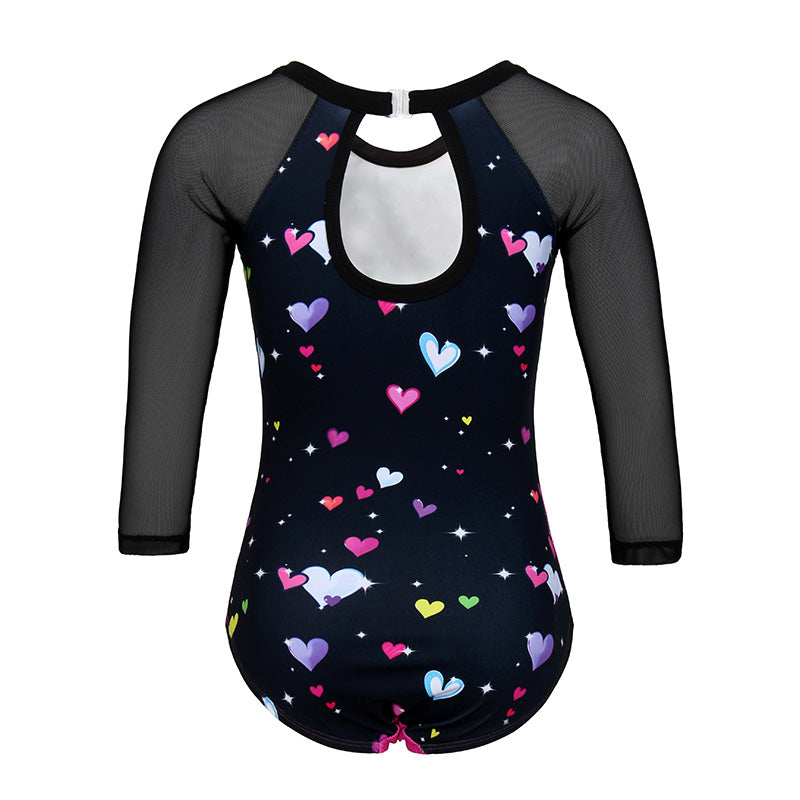 Beautiful Hearts 3/4 Mesh Sleeve Gymnastics Leotard Set for Girls