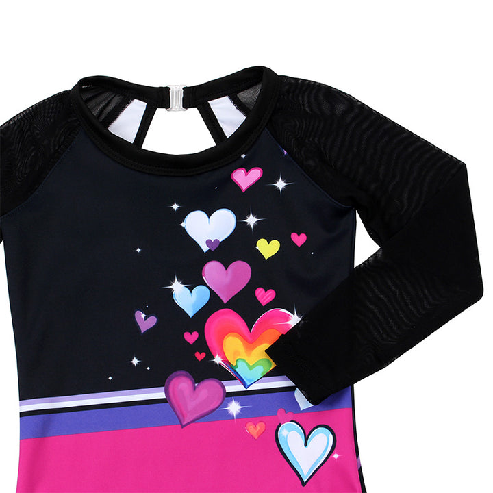 Beautiful Hearts 3/4 Mesh Sleeve Gymnastics Leotard Set for Girls