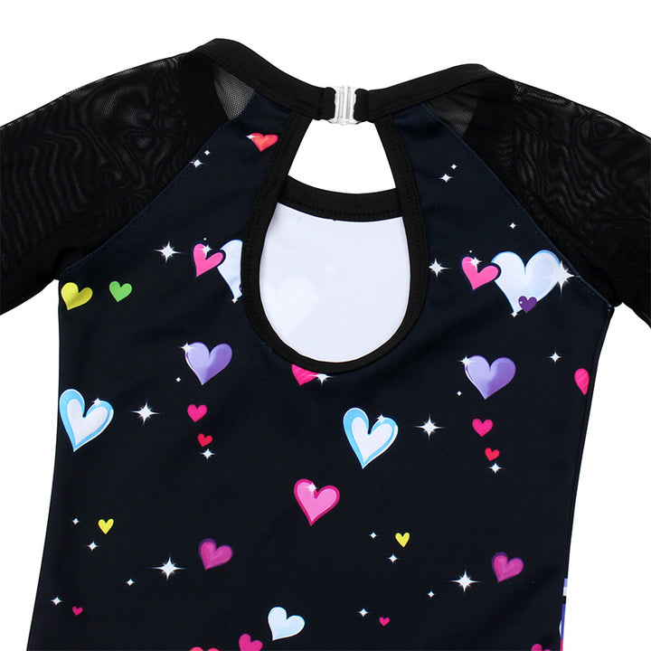 Beautiful Hearts 3/4 Mesh Sleeve Gymnastics Leotard Set for Girls