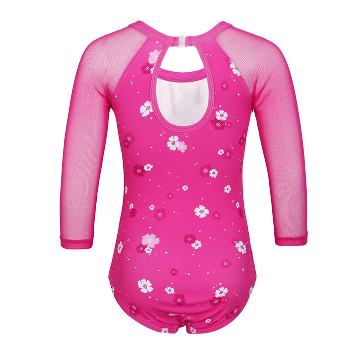 Romantic Flower 3/4 Mesh Sleeve Mesh Gymnastics Leotard Set for Girls