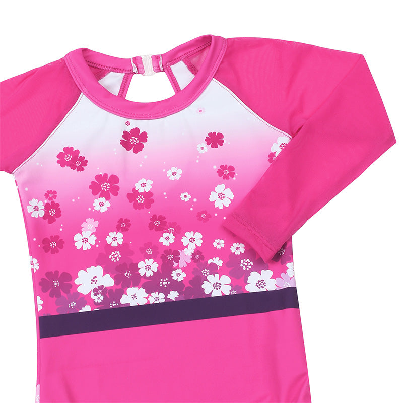 Romantic Flower 3/4 Mesh Sleeve Mesh Gymnastics Leotard Set for Girls