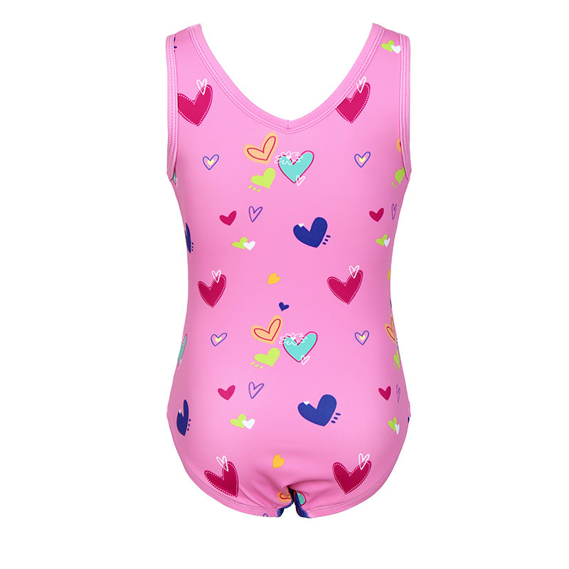 Multicolor Hearts Diamond Rush Mesh Tank V-Back Gymnastics Leotard Set