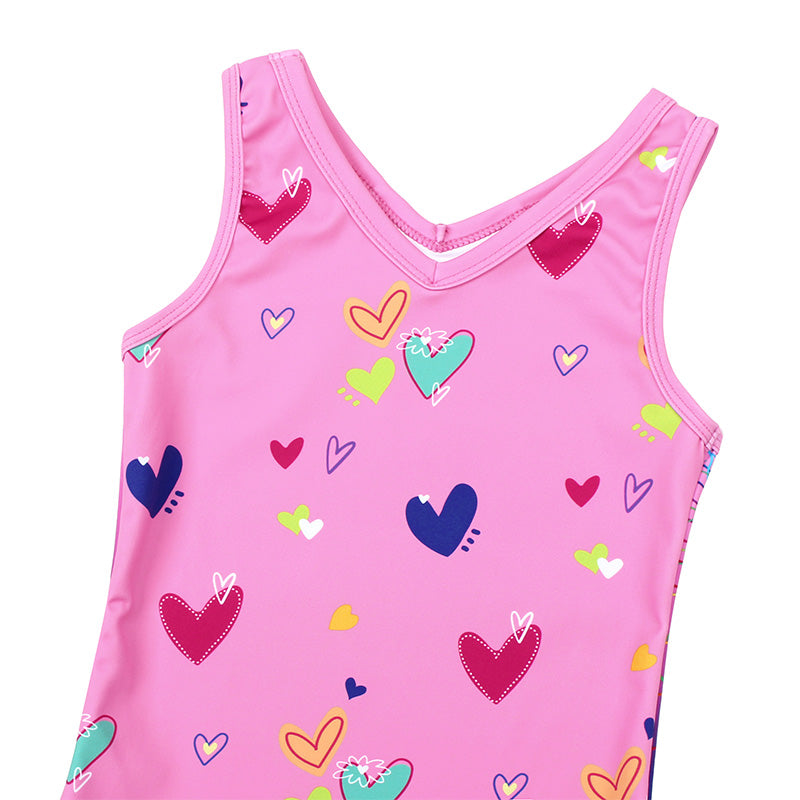 Multicolor Hearts Diamond Rush Mesh Tank V-Back Gymnastics Leotard Set