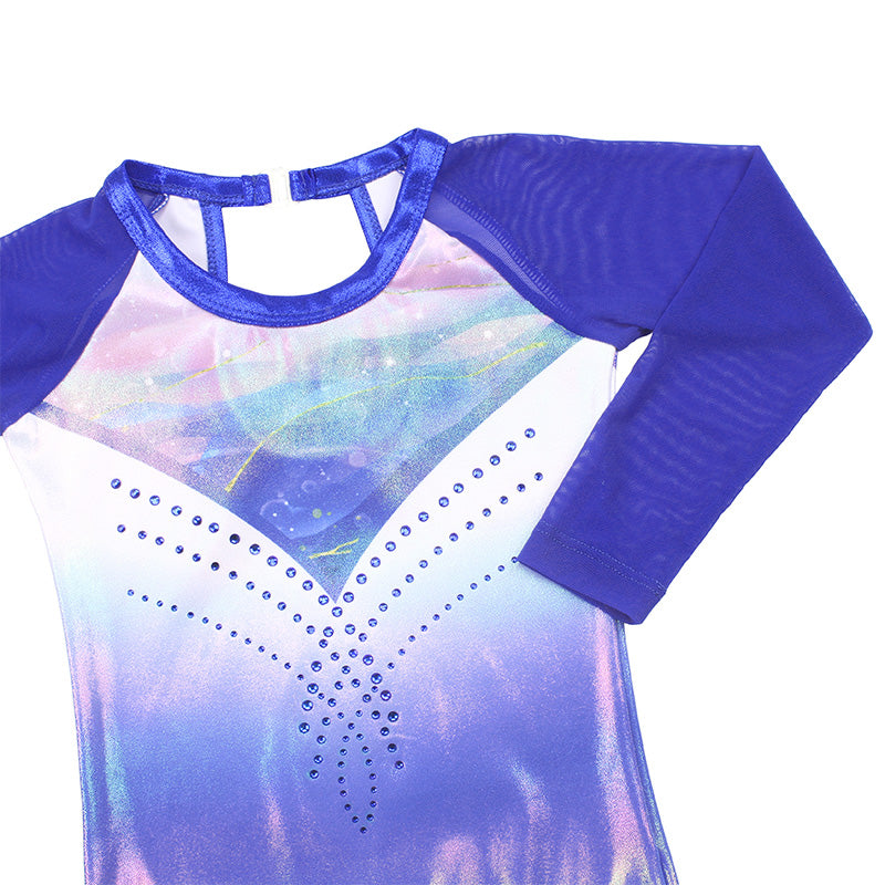 Royalblue Diamond 3/4 Mesh Sleeve Mesh Gymnastics Leotard Set for Girls