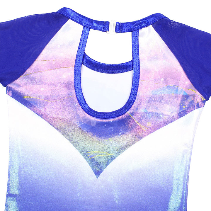 Royalblue Diamond 3/4 Mesh Sleeve Mesh Gymnastics Leotard Set for Girls