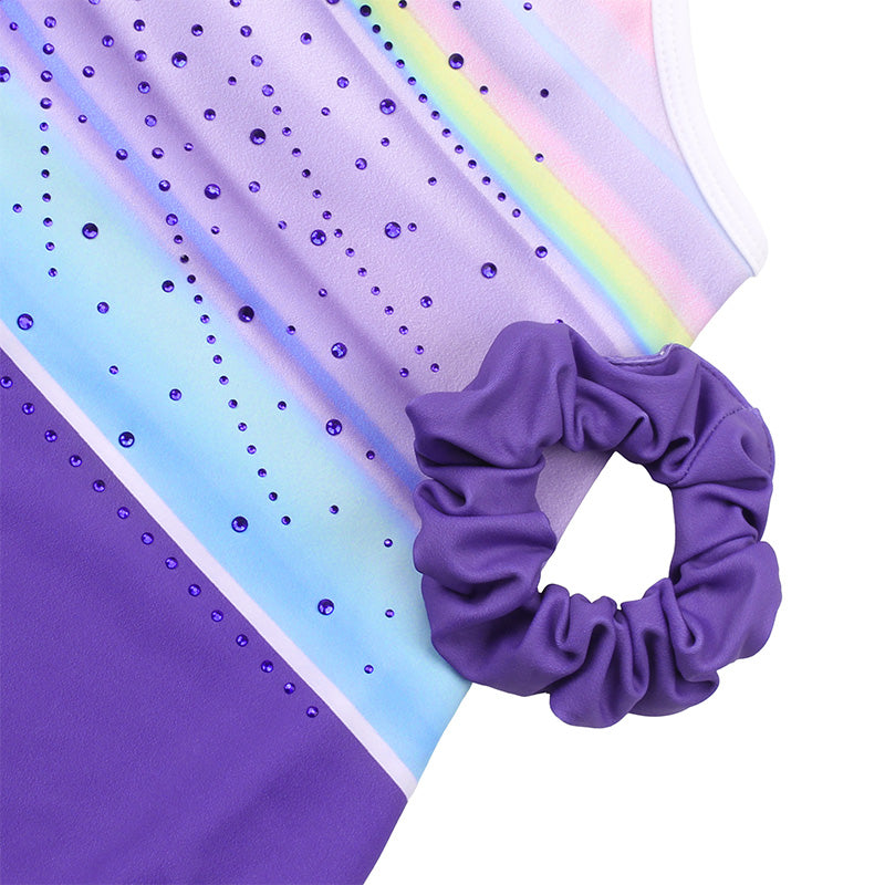 Gorgeous Purple Diamond Clasp Back Gymnastics Leotard Set